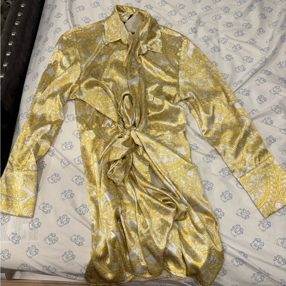 Gold Paisley Tie-Front Dress